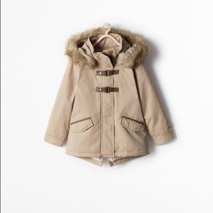 Zara Kids Parka With Leather Detail Jacket 11/12